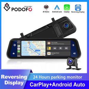 Voiture dvr Podofo Enregistreur Vidéo Rétroviseur 966 Pouces Ultra HD Sans Fil Carplay Caméra Avant et Arrière Miroir DVR Boîte NoireHKD230701