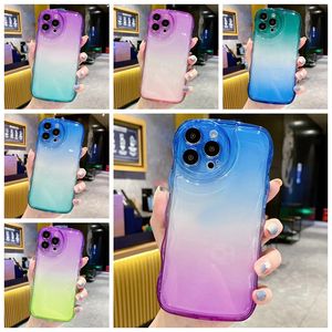 Étuis TPU souples à vagues dégradées pour iPhone 15 Plus 14 Pro Max 14 13 12 11 X XS XR 8 7 I15 Crystal Blank Hybrid Color Wavy Lines Fashion Clear Transparent Phone Back Cover Skin