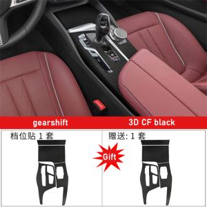 Film de protection autocollant intérieur de voiture, pour boîte de vitesses, pour BMW série 5 G30 2021 – 2023, autocollant de panneau d'engrenage de voiture, en Fiber de carbone noir