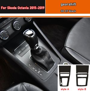 Pegatina Interior de coche, película protectora de caja de cambios para Skoda Octavia 2015-2019, pegatina de Panel de ventana de coche, fibra de carbono negra