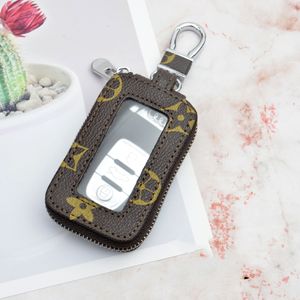 Porte-clés de voiture sac porte-clés anneau noir marron fleur Plaid étui en cuir PU porte-clés porte-clés en métal argenté accessoires Design de mode pochettes pendentif bijoux cadeaux