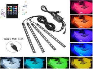 Luces de tiras LED de automóvil 4pcs 48 LED USB Interior Light Multicolor Music Strips Iluminación debajo del kit de lámpara de tablero con sonido activo Func5875151