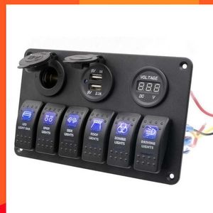 Voiture nouveau panneau d'interrupteur à bascule 6 groupes bricolage pour véhicules marins RV camions panneau de fusibles marins voltmètre étanche double port de chargeur USB 12 V