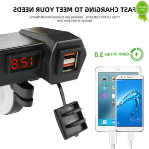 Voiture Nouvelle Nouvelle Nouvelle Moto QC3.0 Adaptateur de Charge Rapide Alimentation Double Port USB Prise Guidon Chargeur de Téléphone Affichage de Tension Numérique pour moto