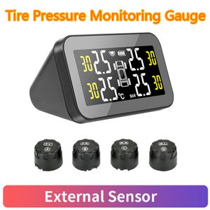 Car New Solar Power TPMS Car Tire Pressure Alarm Monitor System Big Screen Pressure Temperature Warning Built-in and External Sensors