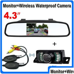 Caméras de recul de voiture Capteurs de stationnement 4,3 pouces TFT Miroir Moniteur Assistance Vision nocturne Caméra de recul étanche sans fil Drop Del Dhheh