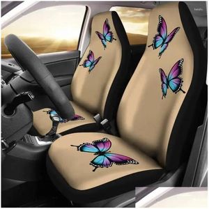 Housses de siège de voiture Ers Tan Set avec des papillons lumineux violets et bleus adaptés à la plupart des sièges baquets Girly Protectors Drop Delivery Automobil Otrbt