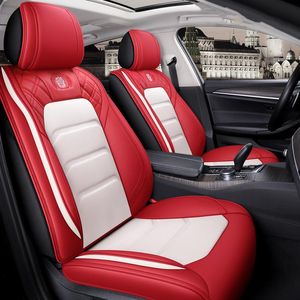 Fundas de asiento de coche para sedán SUV, conjunto completo Universal de cuero duradero, alfombrilla de cojín de cinco plazas, funda delantera y trasera roja