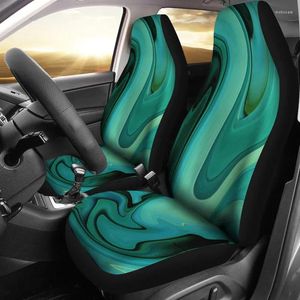 Housses de siège de voiture imprimé marbre vert, paire d'art abstrait, 2 accessoires de protection avant