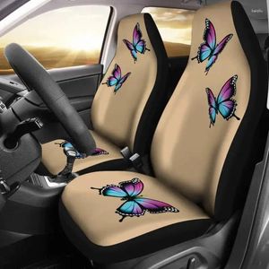 Fundas para asientos de automóvil, juego de color canela con mariposas brillantes moradas y azules, ajuste universal para la mayoría de los protectores femeninos de asientos envolventes