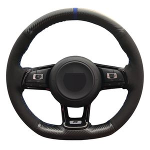 Car Steering Wheel Cover Hand-stitched Black Genuine Leather Suede For Volkswagen Golf 7 GTI Golf R MK7 VW Polo GTI Scirocco