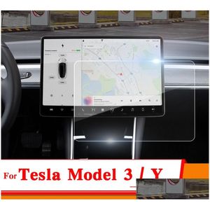 Pegatinas de coche 15 pulgadas Tesla Model 3 Y 2021 Sn Película protectora de vidrio templado para accesorios Navigator Pantalla táctil Hd Drop Delivery M Dhgwo