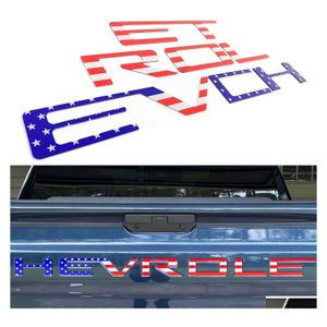 Pegatinas de coche 3D Puerta trasera Insertar letras Emblemas Inserciones de plástico con fuerte respaldo adhesivo Compatible para 2021 2022 Bandera de Estados Unidos Dh2Ky