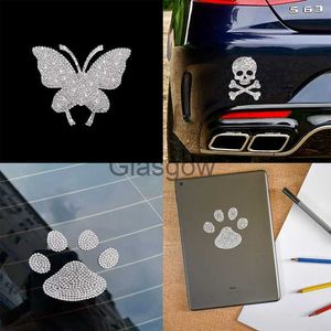 HungMieh Autocollants De Voiture Bling Diamant Strass Cristal Empreinte De Patte Papillon Crâne Stickers pour Fenêtre De Voiture Moto Casque Ordinateur Portable x0705