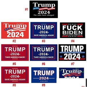 Autocollants de voiture Trump 2024 Flag 10 Styles Donald Flags Keep America America Again encore une fois Banner de décoration polyester pour le président USA Drop Livrètre AU DHH54