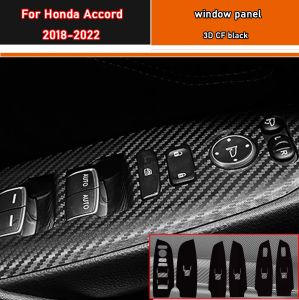 Autocollant de style de voiture en carbone noir, autocollant de garniture de panneau de commutateur de bouton de lève-vitre de voiture 4 pièces/ensemble pour Honda Accord 2018 – 2022