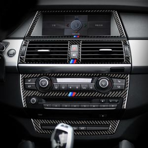 Car Styling En Fiber De Carbone Autocollant Console Navigation Cadre AC CD Panneau Garniture Décoration Couverture Pour BMW X5 X6 E70 E71 Accessoires