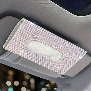 Caja de pañuelos para coche, máscara de toalla, parasol para coche, soporte para caja de pañuelos, decoración de almacenamiento Interior para coche, accesorios universales para coche con purpurina