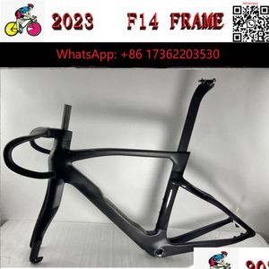 Bastidores de camiones de automóviles 2023 F14 Conjunto de cuadros de fibra de carbono de carretera Agregar manillar Bb68 T1000 Cuadro de bicicleta de velocidad Disco/freno de llanta Bicicleta de carreras personalizada L Dhrwg