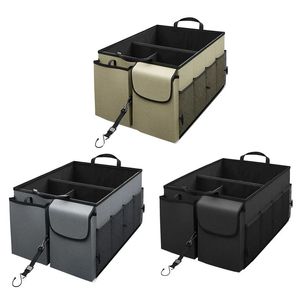 Organisateur de coffre de voiture en tissu Oxford noir, boîte de rangement polyvalente avec poignée pliable à plusieurs compartiments 240112