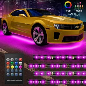 Lumières de sous-éclairage de voiture 4 pièces bande LED lumières de voiture 8 couleurs néon accent lumières bande synchronisation à la musique télécommande sans fil 5050 RG9796926