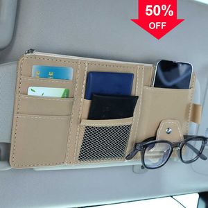 Car Universal Car Sun Visor Clip Storage Card Holder Bag Múltiples bolsillos Organizadores interiores Car PU Leather Storage Bag