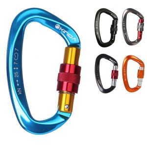 Carabiners XINDA 25KN Mountaineering Caving Rock Climbing Carabiner D Shaped Safety Master Screw Lock Buckle Escalade Equipement 231005