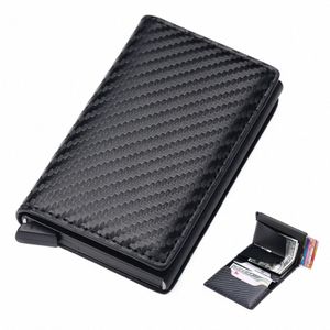 billeteras de soporte de tarjetas de fibra de carbohidratos hombres rfid magia negra trifold de cuero delgada mini billetera pequeña bolso mey carteras masculinas billetera k5nl#