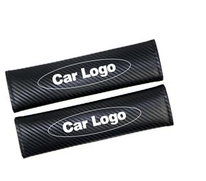 Funda de cinturón de seguridad de fibra de carbono para coche, Protector de hombro con logotipo (personalizado), accesorios para coche