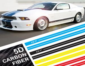 Carbon Fibre Car Wrap Stickers GT Logo voiture Côté Stripe Racing Sport Car Body Stickers et décalcomanies pour Mustang3942403