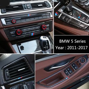 Pegatina de fibra de carbono para BMW 5 series F10 F18, cubierta para consola central de coche, salida de aire acondicionado, marco decorativo, accesorios para automóviles