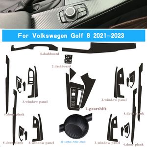 Fibra de carbono para Volkswagen Golf 8 2021-2023, película de coche, pegatina Interior, consola central, engranaje, tablero, manija de puerta de aire, Panel de elevación
