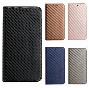 Étuis de téléphone portefeuille en cuir de fibre de carbone pour Samsung S22 Ultra Plus A13 5G Galaxy A53 A33 Holder Vertical Suck Fermeture magnétique Fashion Business Flip Cover Black Pouch