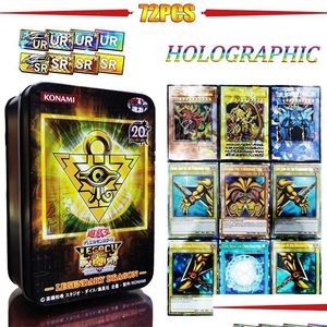 Jeux de cartes Cartes Yugioh avec boîte en fer blanc Yu Gi Oh 72 pièces Version anglaise holographique Golden Letter Duel Links Jeu Blue Eyes Exodia 22071 Dhukl