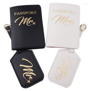 Tarjeteros 2 uds MrMrs fundas para pasaporte juegos de etiquetas de equipaje colgante accesorios de viaje nombre ID dirección titular de la invitación de boda