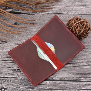 Porte-cartes Crazy Horse Cuir Pour Femmes Hommes Slim Wallet Vintage Simple Bank Storage