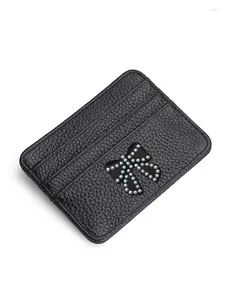 Porte-cartes Porte-cartes d'identité durables : cuir de vache de première couche avec design ultra fin en verre à facettes avec pendentif papillon