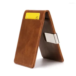 Titulares de tarjetas Titular de la moda de los hombres PU Cuero Creativo Cartera de acero inoxidable Flip Money Clip Corto