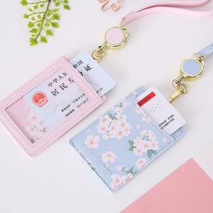 Porte-cartes coréen extensible porte-lanière fleur PU cuir affaires travail Bus ID étudiants papeterie fournitures de bureau