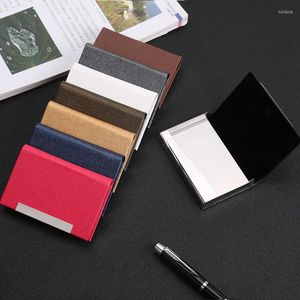 Tarjeteros Hombres Mujeres Slim Metal Bank Holder Caja de negocios Organizador Monedero de acero inoxidable Nombre PU ID Cards Case Wallet