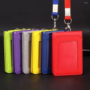 Porte-cartes en cuir PU, papeterie pour étudiants d'affaires, porte-monnaie, porte-Badge, organisateur de bureau avec lanière, couverture de cartes de Bus