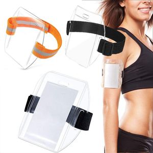 Porte-cartes Support en plastique PVC Bracelet réfléchissant en polyester Bras d'identification Badge réglable Bande élastique