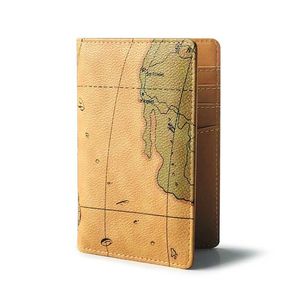 Tarjeteros Vintage de cuero suave con mapa para hombre, funda para pasaporte, organizador delgado, billetera de viaje para mujer, funda protectora para identificación