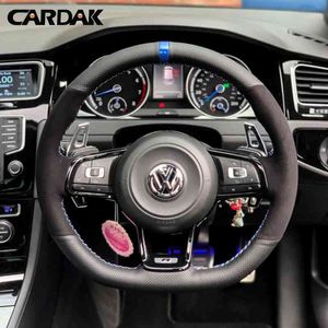 CARDAK, protector para volante de coche de cuero de ante negro para Golf 7 MK7 GTI R VW Polo Scirocco 2015 2016