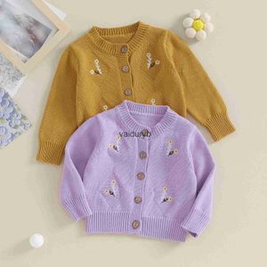 Cardigan Baby Girls Punto Flor Bordado Cuello redondo Punto Crochet Botón Suéter Abrigo Otoño Invierno Chaqueta Ropa cálida 0-24Mvaiduryb