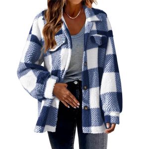 Cárdigans 2023 Mujeres Séteras de vellón de invierno Vintage Cardigan Plaid Plus Size 5xl Sherpa Sherpa Fuzzy Shirt Version Sweaters