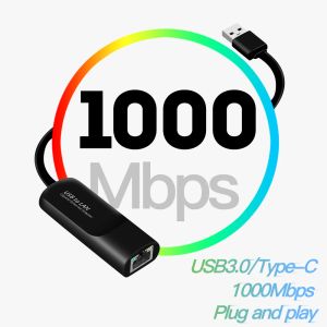 Cartes 1000 Mbps USB 3.0 USB TYPEC TO TO RJ45 LAN Ethernet Adapter Network Card pour PC MacBook Windows 10 Pilote ordinateur