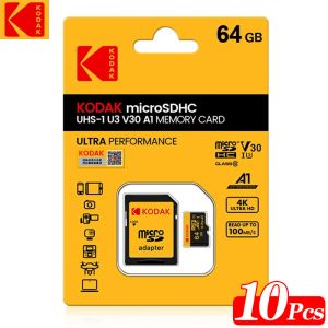 Cartes 10pcs Kodak TF Micro Micro SD Card 64 Go Carte mémoire MicroSD Class 10 Carte flash 64 Go avec adaptateur SD pour la tablette de téléphone