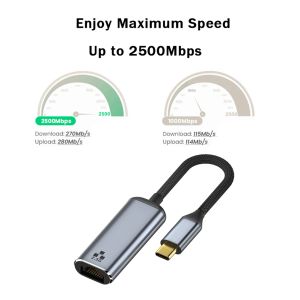 Tarjetas 2.5G USB C Ethernet Adapter 2500Mbps typec a RJ45 LAN Network Tarjeta de red Indicador de encendido para portátil portátil PC portátil