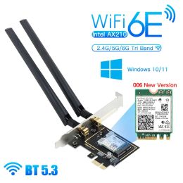 Cartes 5374Mbps WiFi 6E Adaptateur sans fil Intel AX210 PCIe Bluetooth 5.3 Intel ax210ngw M.2 Wi Fi Network Carte Windows 10 11 pour PC